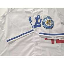 Kekambas 男士 #42 传奇球衣复古休闲短袖纽扣罗宾逊男士派对运动棒球衫白色蓝色弹力面料 - 休闲运动衬衫纽扣刺绣训练比赛运动衫节日礼物 - 白色 - 查看 6