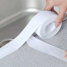 1roll Waterproof Sealing Caulk Tape, Self Adhesive Sealant Strip For Bathroom, Toilet, Kitchen Countertop, Toilet, White - White - View 7