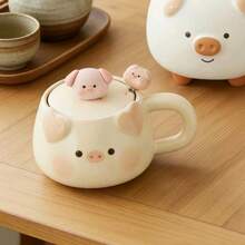 贝壳纹手柄咖啡杯碟套装 北欧风简约马克杯 家用陶瓷杯 复古水杯 - 彩色 - 查看 2