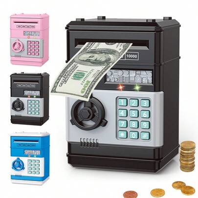 NEUSNEY Electronic Piggy Bank Toy, ATM Automatic Money Roller, Fingerprint & Password Unlock, Gift For Boys & Girls, Birthday Present, Random Accessories, Batteries Not Included