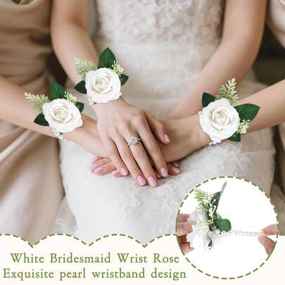 1 Set White Rose Boutonniere & Corsage Set - Elegant Wedding Floral Accessories, Includes Men Lapel Flower And Wrist Corsage, Artificial White Rose Floral Set, Suitable For Wedding Ceremony, Prom, Formal Events, Suit Decoration And Special Occasions.