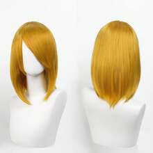 Karida 14-Inch Synthetic Fiber Cosplay Wig With Bangs, Layered Straight Hair, Unisex Cosplay Wig, High Density, Natural-Looking Cosplay Wig For Men And Women