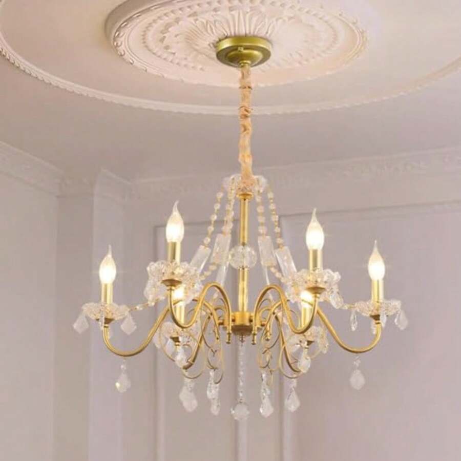 CYPNLámpara de techo moderna Lámparas de cristal de 6 luces Adecuada para decoración de techo interior en sala de estar Dormitorio Cocina Comedor DoradoFashion - 219773704 - Ver 1