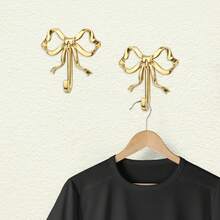 2个蝴蝶结挂钩，2.6x2.6英寸可爱蝴蝶墙钩装饰金色外套架壁挂式钱包挂钩情人节装饰客厅浴室卧室浴帘 - 金色 - 查看 6