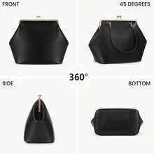 Large Women's Kiss Lock Bag PU Medium Top Handle Handbags Kiss Clasp Shoulder Bags Tote Purse Messenger Clutch - 黑色 - 查看 3