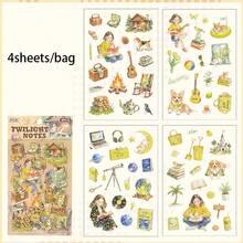 Bộ 4 sticker, dòng Mancurial, với hình ảnh các nhân vật, thú cưng và họa tiết hoa lá đẹp mắt, thích hợp để dán lên sổ lưu niệm, sổ tay, và có thể dùng để trang trí khung ảnh, máy tính, ốp điện thoại, cốc, tạp chí, hộp bút, hành lý. Cũng thích hợp làm sticker cá nhân hóa, đồ dùng học tập, quà Giáng sinh, quà tặng cho nữ, người hâm mộ, đồ dùng làm sổ lưu niệm, văn phòng phẩm dễ thương. - Nhiều màu - Xem 15