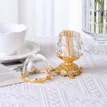 1pc European Style Golden Toothpick Holder, High-End Home Decor For Living Room, Kitchen, Dining Room, Covered Toothpick Container, Creative Desktop Organizer - Gold - View 3