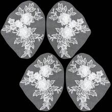 [Free Shipping]4Pcs 3D White Flower Lace Applique Polyester Floral Embroidery Appliques Vintage Embroidered Soild Sew On Tulle Patches For Sewing MaFKing Crafts Dress Wedding Party Shirt Skirts Bags Supply - White - 查看 1