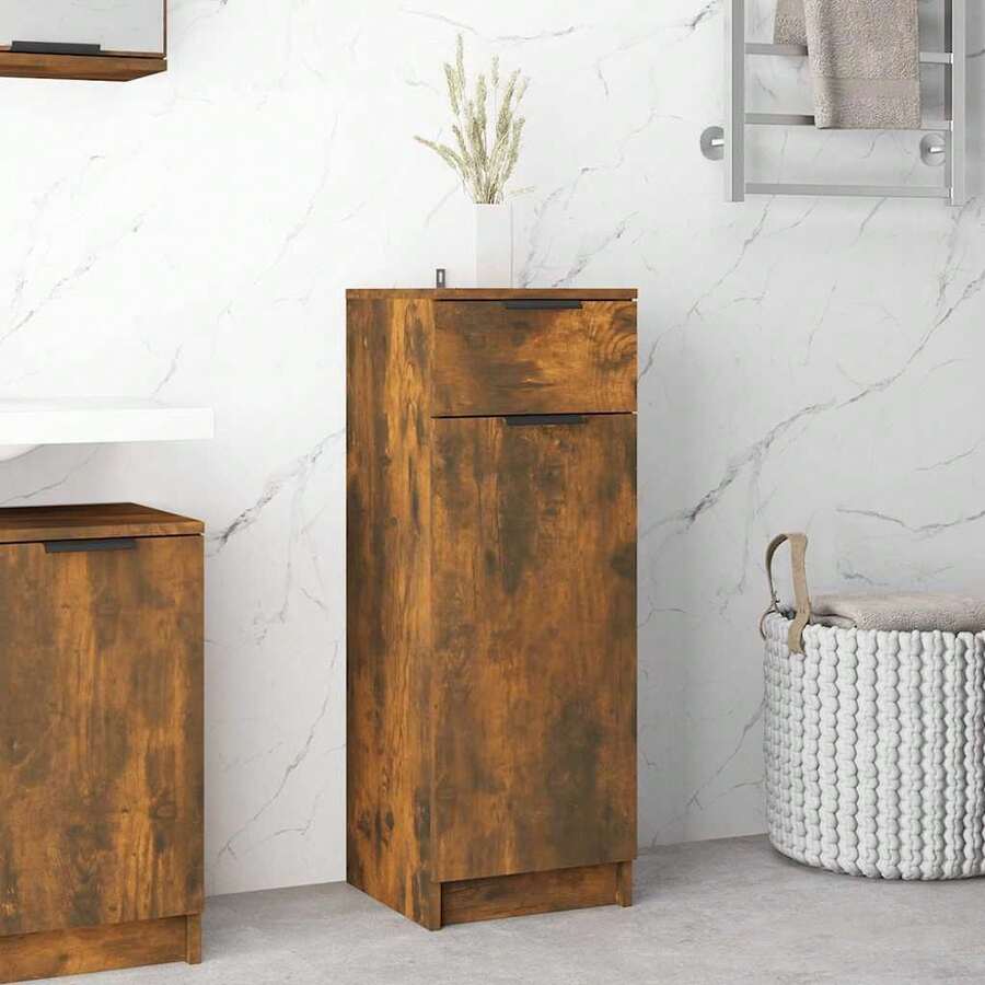 vidaXL Armadio da bagno Chêne fumé 32x34x90 cm Legno d'ingegneria - Castano - Visualizzare 1