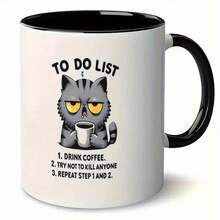 Funny To-Do List Coffee Mug - 12 Oz Ceramic Mug With Step 1: Drink Coffee, Step 2: Repeat, Step 3: Kill Anyone Who Asks Questions - Black And White Humor For Office And Home, Coworker, Hilarious Desk Accessory, Romantic Valentine's Day Gift - 黑與白 - 查看 1