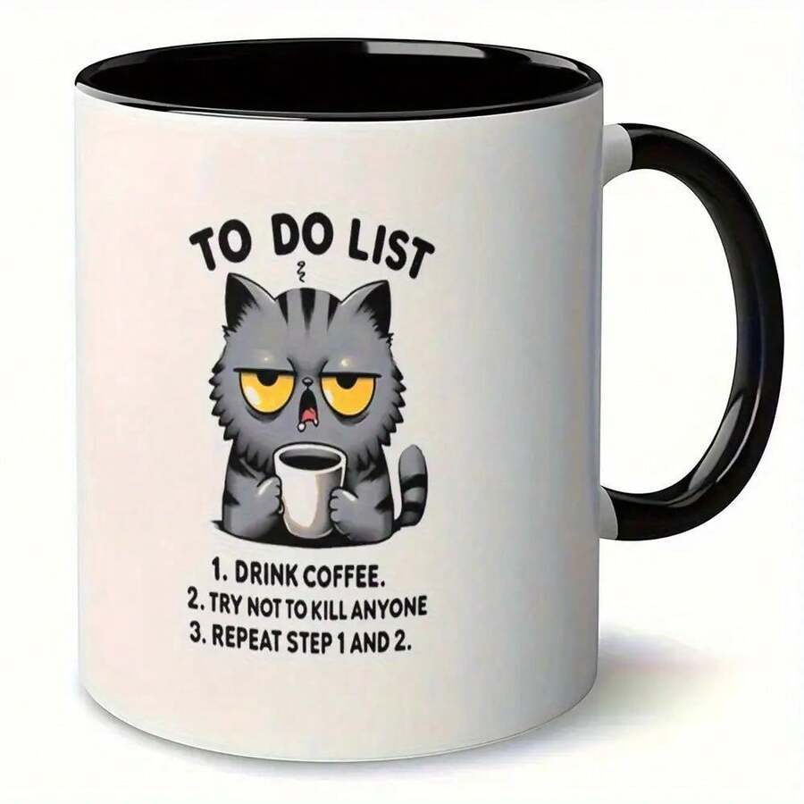Funny To-Do List Coffee Mug - 12 Oz Ceramic Mug With Step 1: Drink Coffee, Step 2: Repeat, Step 3: Kill Anyone Who Asks Questions - Black And White Humor For Office And Home, Coworker, Hilarious Desk Accessory, Romantic Valentine's Day Gift - 黑與白 - 查看 1