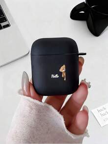 情人节礼物 - 黑色哑光创意 Hello Bear 图案 UV 印刷耳机保护套，防摔，简约时尚，适用于 Pro3/Pro2/Pro4/3/2/1