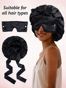 Mũ ngủ satin 2 lớp có mặt nạ mắt tháo rời, phù hợp với tóc xoăn tự nhiên, giảm xơ rối, giữ ẩm, làm mượt tóc thẳng, che phủ tóc dài, phù hợp với tóc xoăn và tóc tết, màu đen & hồng. - Hồng - Xem 15