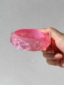 1pc Pink Transparent Asymmetrical Resin Bracelet, Heart Spike Rivet Leather Strap Wristband, Layered Charm Jewelry For Women - Multicolor - View 7