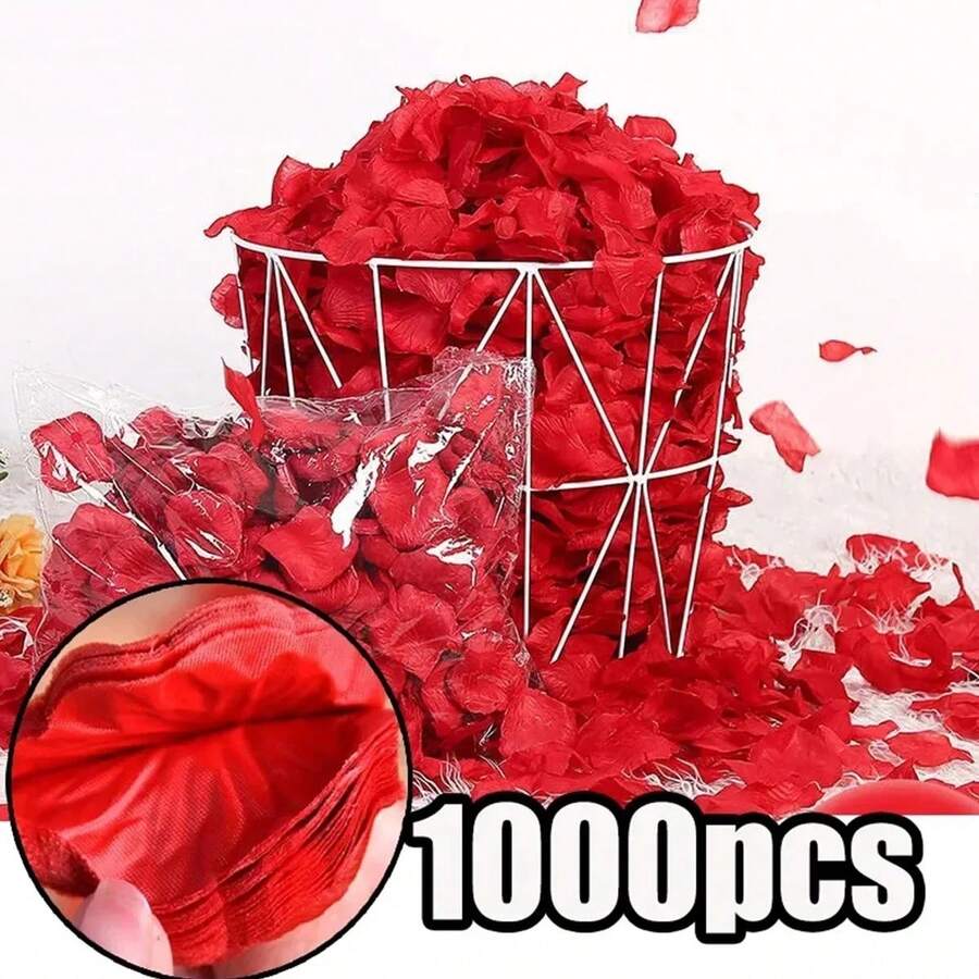 1000pcs Realistic Red Rose Petals - Bright Polyester Material, Suitable For Wedding And Valentine's Day Decoration, Romantic Proposal Background, Photography Background (No Additional Tools Required), Perfect For Weddings, Anniversaries And Special Occasions, Wedding Decor - Multicolor - View 1