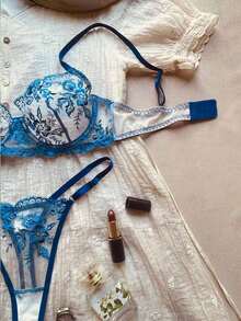 Women's Sexy Lingerie: Bras, Lace, Plunge Bras, Panties, Thongs, Semi-Sheer - Blue - View 5