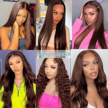 Uveous Chocolate Brown Lace Front Wigs Human Hair Pre Plucked 13x4 Straight Lace Front Wigs Human Hair 200% Density Colored #4 Light Brown Wig HD Lace Frontal Wigs For Women - S4 - 查看 9
