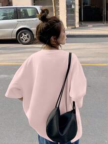Kaos Lengan Pendek Warna Pink Muda, Motif Hati, Atasan Kasual Longgar Serbaguna, Koleksi Musim Panas Terbaru - Baby Pink - View 5