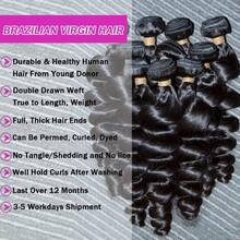 BINF 15A Loose Wave Raw Burmese Curly Bundles Human Hair Extensions Double Weft Remy Natural Black Wave Bundles Quick Weaving Tissage - Natural Black - 查看 4