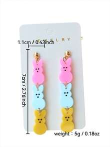 一对亚克力复活节兔子耳环，可爱粉蓝黄三色兔子设计，甜美有趣，适合作为女性礼物，节日饰品