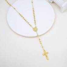 1件瓜达卢佩圣母金色念珠项链，天主教祈祷珠饰，带十字架吊坠，闪亮串珠链，宗教礼物，男女皆宜，日常佩戴/宗教活动配饰 - 金色03 - 查看 11