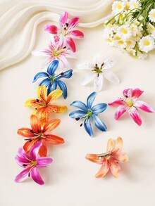 10pcs Cute & Sweet Artificial 3D Flower Hair Clips, Girls Hair Accessories - Multicolor - View 5