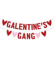 1 Set GALENTINE'S GANG Pink Glitter Letter Banner, Valentine's Day Party Background Decor Garland, Red Letter Heart Bunting Flags, Galentine's Day Valentine's Anniversary Party Decoration - Multicolor - View 8