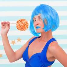 PLULON Sky Blue Bob Wig And Sunglass Set, Neon Short Bob Wig Sunglass Pack Costume Colorful Cosplay Wig Hairpieces For Bachelorette Neon Party Favors, Halloween Decorations - 彩色 - 查看 9