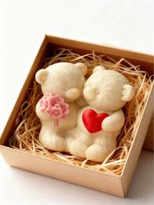 Valentine's Day Series Couple Bear Silicone Mold, For DIY Candles And Plaster Decorations - Couple Bear Candle Silicone Mold, Valentine's Day Bear Handmade Plaster Mold - White - View 4