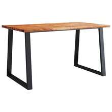 vidaXL Table à manger 140x80x75 cm bois d'acacia solide à bord vif - Tabac - Voir 2