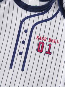 Boys' 5-Piece Jumpsuit Set, Triangle Design, Short Sleeves, Baseball Sports Print, Soft And Comfortable Cotton Jumpsuit, Ideal For Outdoor Activities. - 淺灰色 - 查看 5