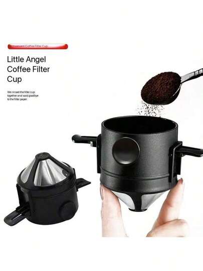 1pc Reusable Stainless Steel Coffee Filter, Portable Travel Drip Coffee Filter Without Paper Filters, Foldable Double Layer Mesh Funnel