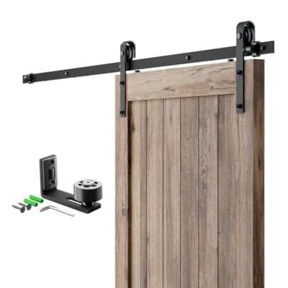 6FT Sliding Barn Door Hardware Kit Heavy Duty Single Wood Door Roller Track Kit Smoothly And Stable Easy Install J Shape