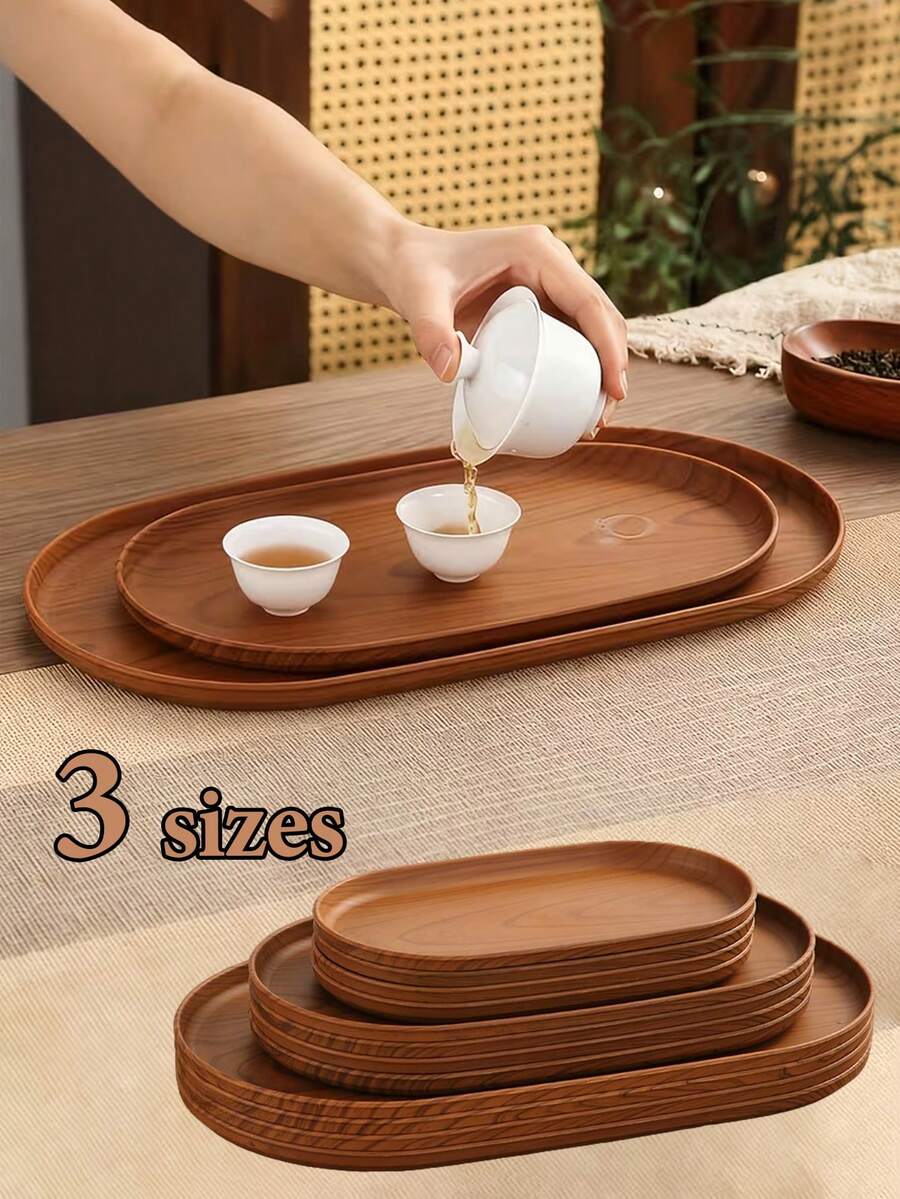 Khay lớn, đĩa ăn nhẹ, khay đựng tách trà, thiết kế hiện đại vân gỗ giả, chất liệu cao cấp, có thể xếp chồng lên nhau, khay nhựa tái sử dụng, dễ vệ sinh, có thể rửa bằng máy rửa chén, thích hợp cho bữa sáng, cà phê, phòng tắm, phòng ngủ, sân vườn, dã ngoại, Ramadan, trang trí phòng.