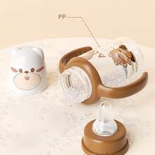 1个240毫升卡通小熊婴儿奶瓶，直筒带提手，防胀气宽口奶瓶，液体硅胶奶嘴，耐咬，适合日常使用 - 彩色 - 查看 8