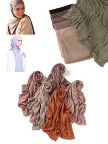 1pc Women's Solid Color Lightweight Elastic Pleated Headscarf, Fashionable Scarf, Soft & Casual Hijab, Beach Towel - A - View 3
