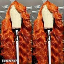 Wear Go Wigs 波浪卷发预剪13*4高清蕾丝闭合短款波波头无胶假发，180%真人发混纺，自然发际线，Remy预拔毛漂白发结，带婴儿发，姜橙色350色，10-36英寸 - S350 - 查看 4