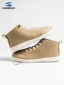 HOBIBEAR 新款男士运动鞋，时尚高帮软底帆布鞋，时尚学生鞋，女士四季宽头平底一脚蹬鞋，简约高帮情侣鞋 - 卡其色 - 查看 6