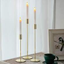 3/6pcs Simple Gold Candle Holders, Modern Decorative Candle Holders, Suitable For Wedding, Holiday Fireplace, Home Party And Other Occasions | Elegant Tableware, Metal Material, Candle Decor - Gold - View 2