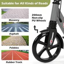 Kick Scooter, 200mm Big Wheels Scooter For Adults With Disc Brakes, Adult Scooters With Carry Strap And Double Shock Absorption, Foldable Scooters - Grey - View 7