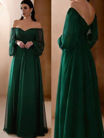 Vestido elegante de dama para fiesta, boda y novia, de unicolor, con hombros descubiertos y malla, para primavera