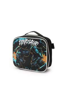 Kids' Fashion Backpack & Lunch Bag Set, Race Car Design, Classic Artistic Illustration, Adjustable Padded Shoulder Straps, Zipper Closure, Reusable Lunch Box With Zipper And Handle, Casual Backpack For Boys - Dinosaur Two-piece Set - View 9