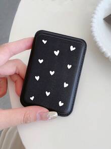Black & White Heart Magnetic Phone Case With Card Bracket, Romantic Love Pattern Shockproof Cover, Compatible With MagSafe, Compatible With IPhone 14/15/16/17/17 Pro Max - Black - View 5