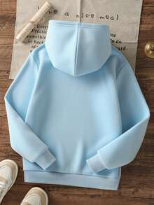 1pc Tween Boy Casual Printed Pullover Sweatshirt Sweatshirt, Thermal Lined, Long Sleeve, Autumn/Winter - Baby Blue - View 3