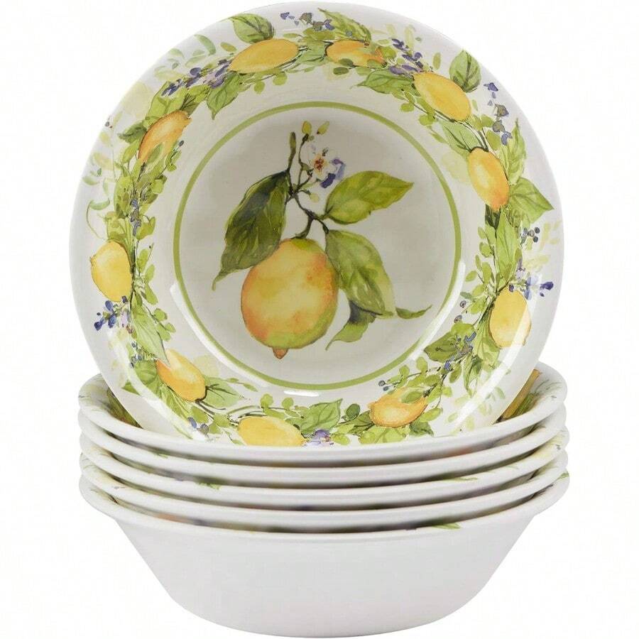 Lemon Zest Melamine All Purpose Bowls Set Of 6 – 7.5" Citrus-Inspired Unbreakable Lightweight Dinnerware For Salad, Cereal, Snacks, Pasta, Summer Outdoor Dining & Everyday Use - 預設 - 查看 1