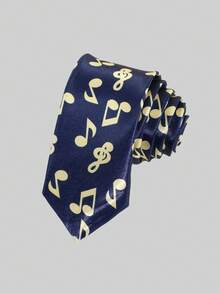 1pc Fashion Men's Casual Versatile Musical Note Print Silky Necktie, Suitable For Party, Travel, Vacation, Outing, Gift - Musical Note - View 6