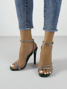 Timesize 女士水钻凉鞋，绿色凉鞋，女士尖头高跟凉鞋，工作鞋，正装鞋，婚鞋，女士礼服鞋，办公鞋，夏季鞋，超高跟凉鞋，新品上市 - 綠色 - 查看 3