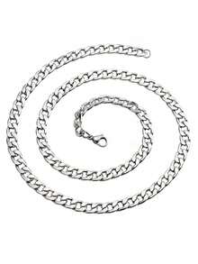VJS 1pc Stainless Steel Simple Cuban Link Chain Necklace, Versatile Hip-Hop Style For Men