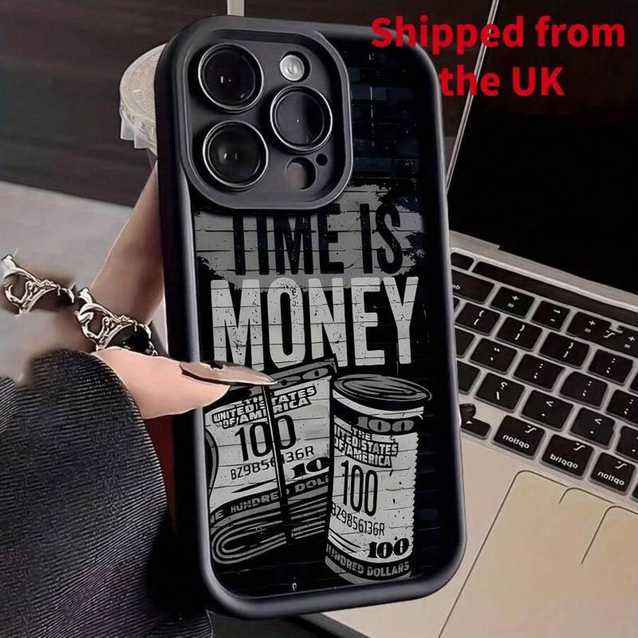 Money Pattern Phone Case, Shockproof Phone Protective Cover, Phone Accessory Compatible With IPhone 16 15 14 13 12 11 Plus/Pro/Pro Max - Black - View 1