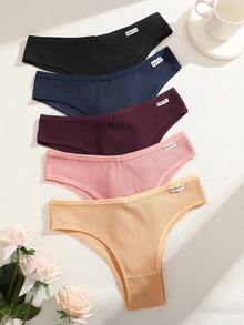 Paquete de 5 bragas cómodas, transpirables y de tiro bajo en colores multicolor con costillas para mujeres - Multicolor - Ver 4